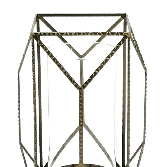 12" Gold Geometric Candle Holder – Iron & Glass Hurricane