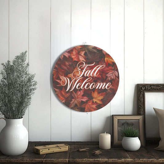 Fall Welcome Sign – 12'' Round Rustic Door Decor