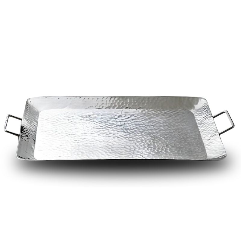 18" Silver Hammered Metal Serving Tray With Handles