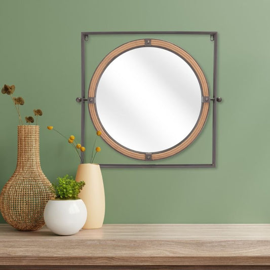 22 - Inch Gray Steel Framed Square Accent Mirror – Modern Wall Decor