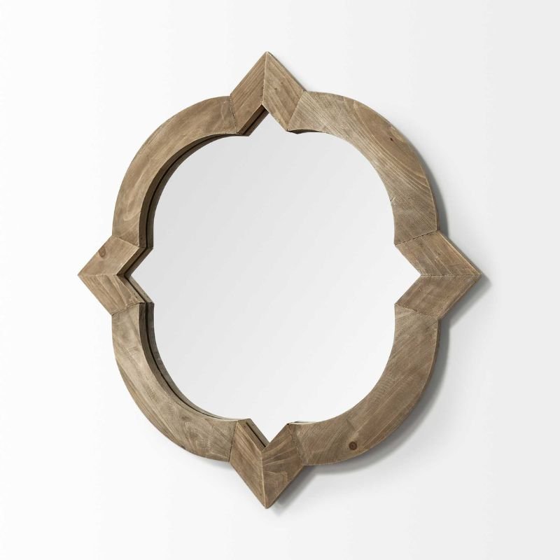 23 - Inch Rustic Brown Wood Quatrefoil Wall Mirror – Farmhouse Style