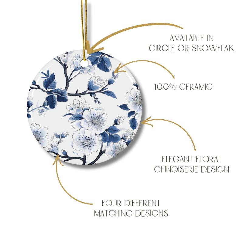 Chinoiserie Ornaments - Blue and White Floral Design - 12 - Piece Set