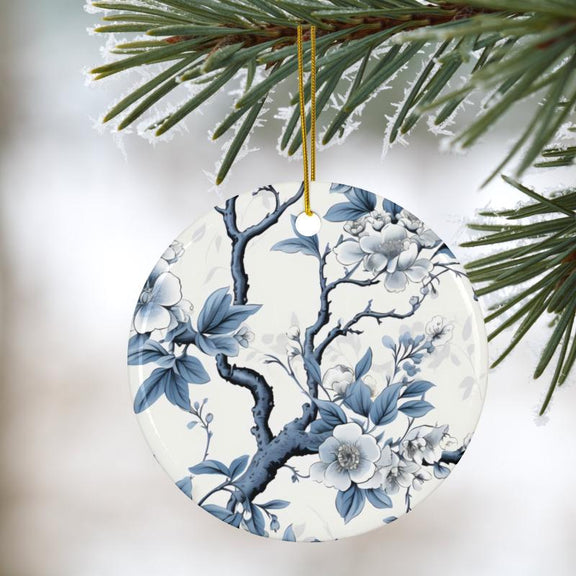 Chinoiserie Ornaments - Blue and White Floral Design - 12 - Piece Set