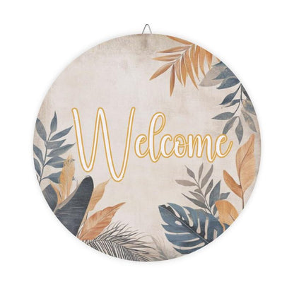 Boho Leaf Welcome Sign – Stylish Rustic Entryway Decor