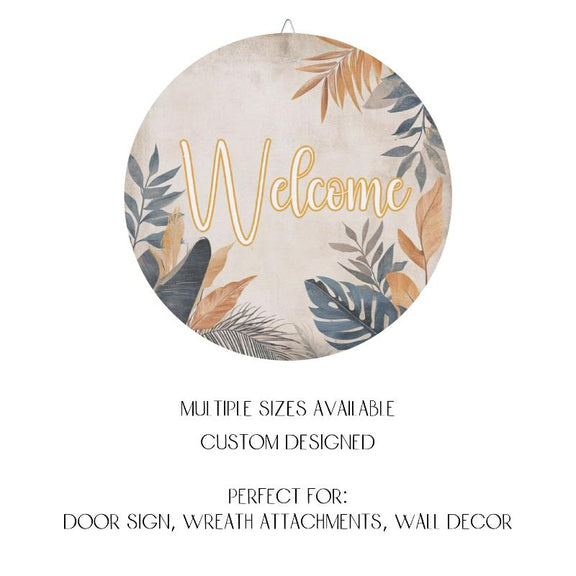 Boho Leaf Welcome Sign – Stylish Rustic Entryway Decor