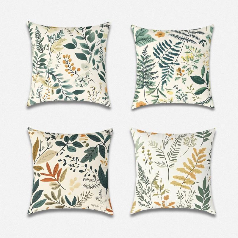 Botanical Print Pillow Set – 4 Pillows with Covers (18x18)