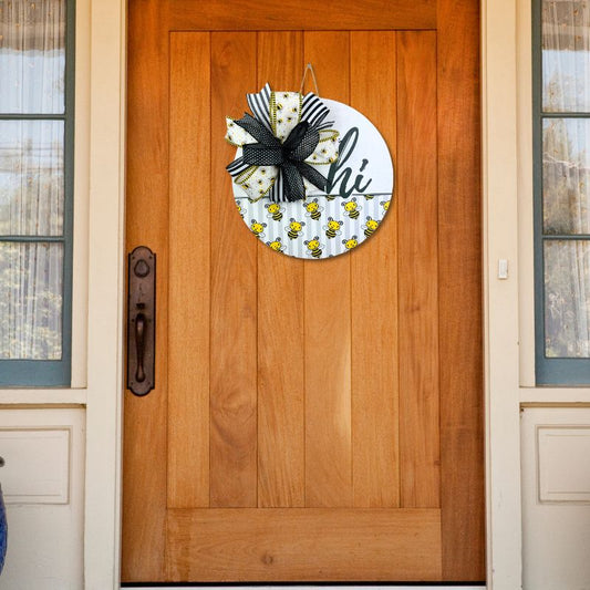 Bumblebee 'Hi' Sign – Rustic Farmhouse Door Decor