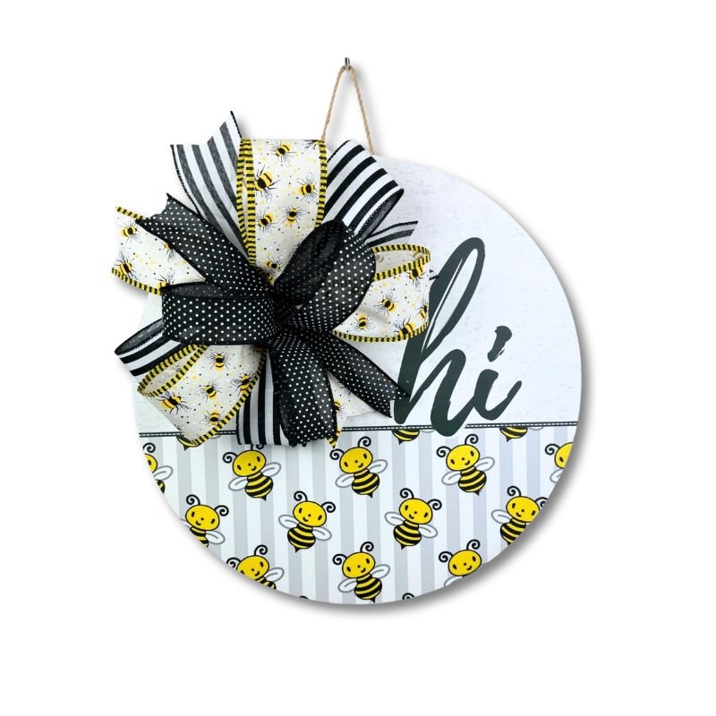 Bumblebee 'Hi' Sign – Rustic Farmhouse Door Decor