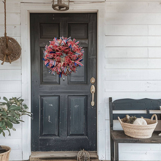 Burlap Patriotic Wreath – Rustic Americana Decor