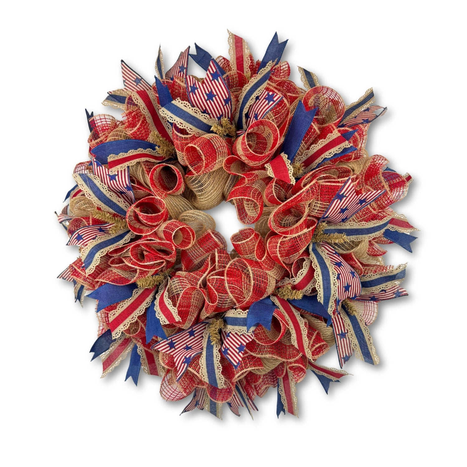 Burlap Patriotic Wreath – Rustic Americana Decor