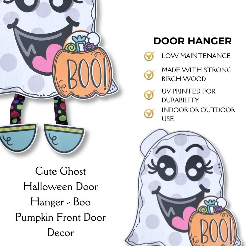 Cute Ghost Halloween Door Hanger - Boo Pumpkin Front Door Decor