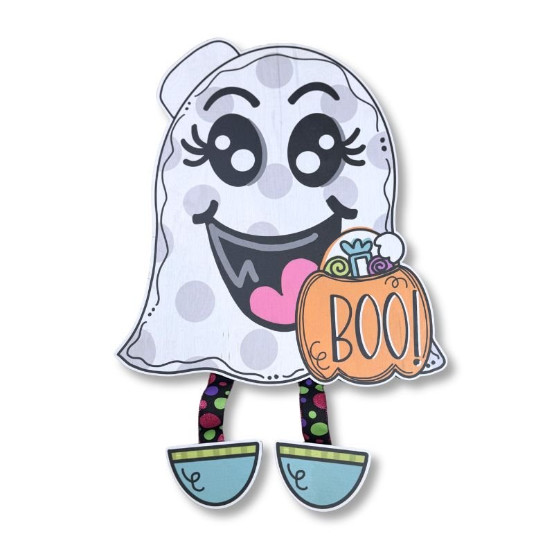 Cute Ghost Halloween Door Hanger - Boo Pumpkin Front Door Decor