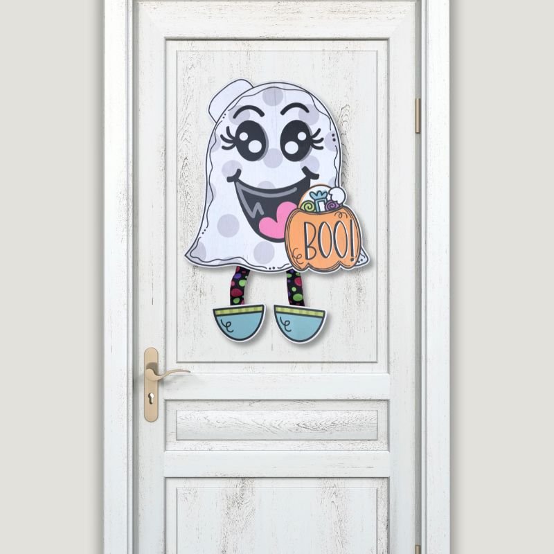 Cute Ghost Halloween Door Hanger - Boo Pumpkin Front Door Decor