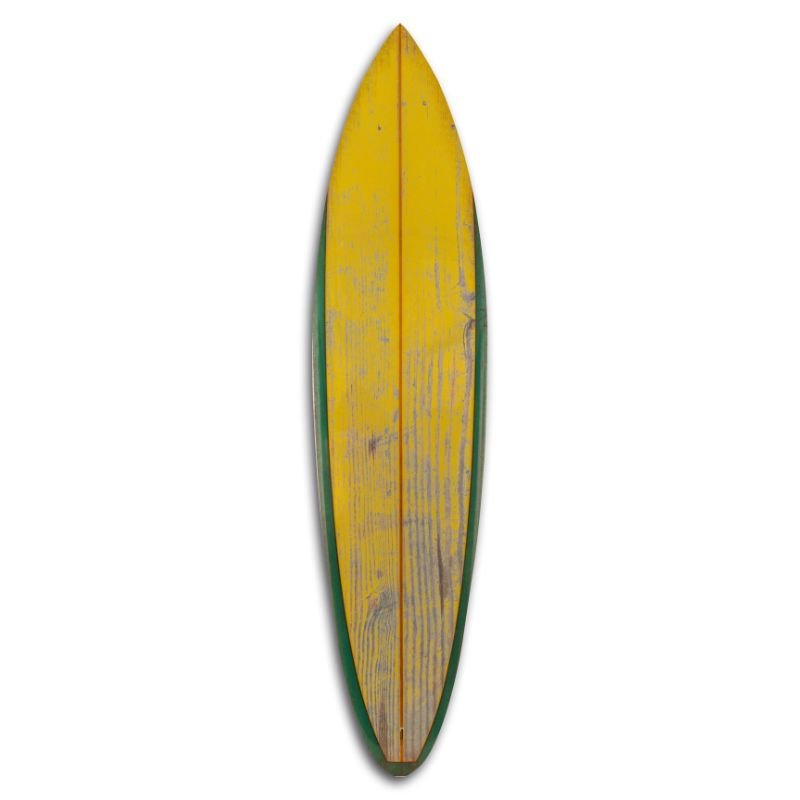 Distressed Rustic Yellow Surfboard Wall Art – 76" Wood Panel Beach Decor