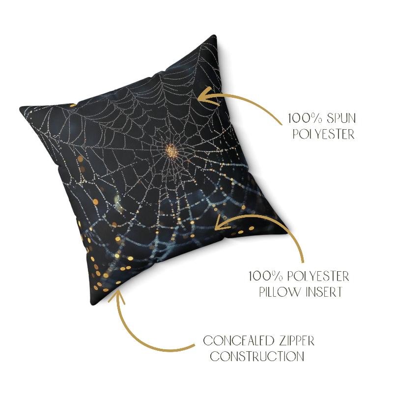 Elegant Silver Spider Web Throw Pillow – Luxurious Halloween Decor