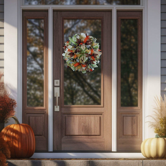 Fall Mesh and Ribbon Wreath – Autumn Door Decor