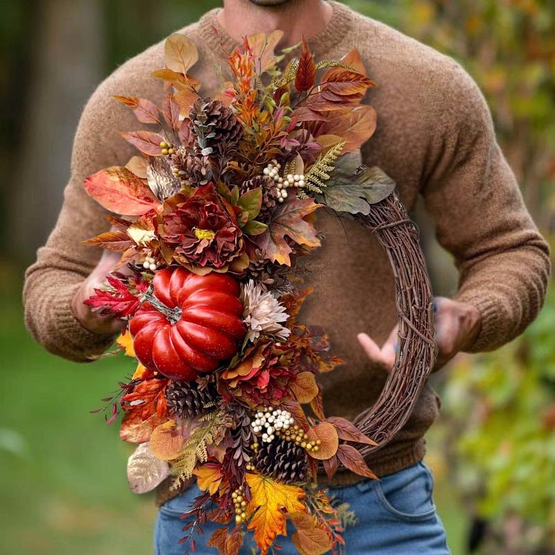 Handcrafted Fall Pumpkin Wreath – Rustic Autumn Door Decor