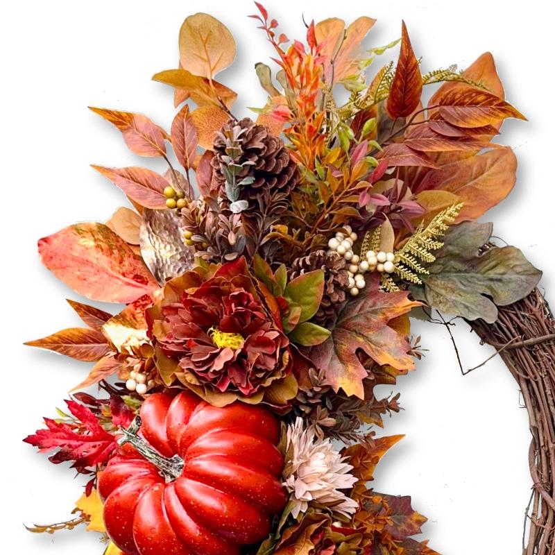 Handcrafted Fall Pumpkin Wreath – Rustic Autumn Door Decor