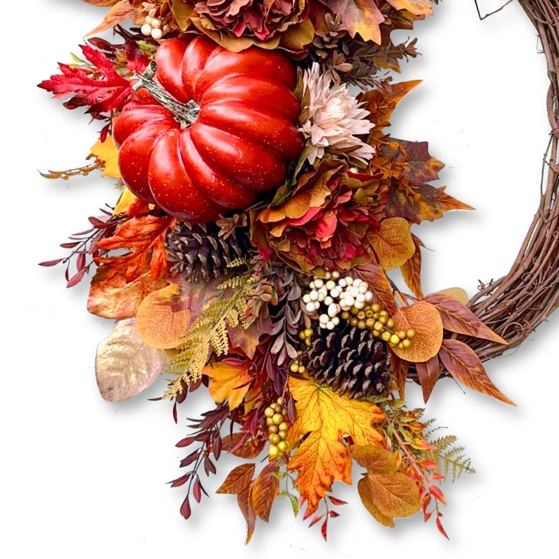 Handcrafted Fall Pumpkin Wreath – Rustic Autumn Door Decor