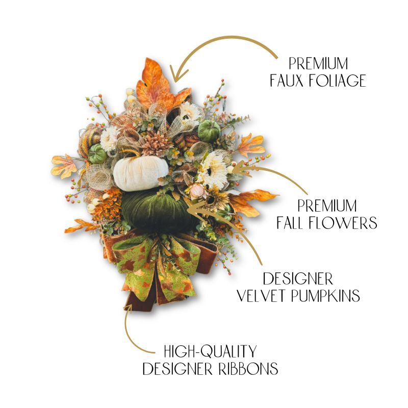 Fall Velvet Pumpkin Wreath – Rustic Front Door Decor