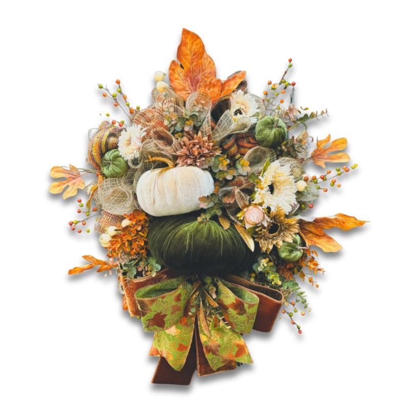 Fall Velvet Pumpkin Wreath – Rustic Front Door Decor