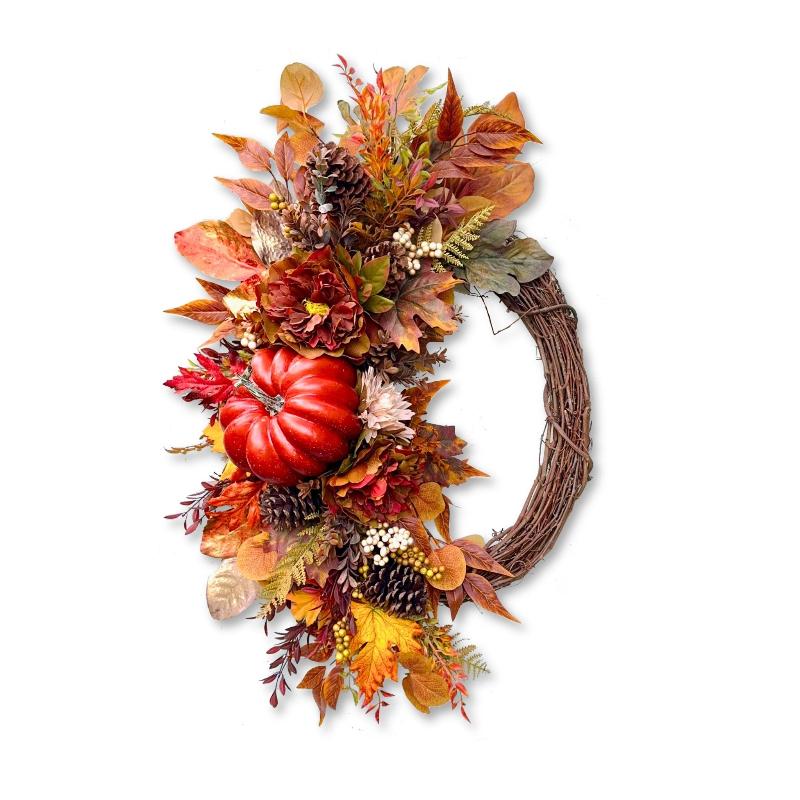 Handcrafted Fall Pumpkin Wreath – Rustic Autumn Door Decor