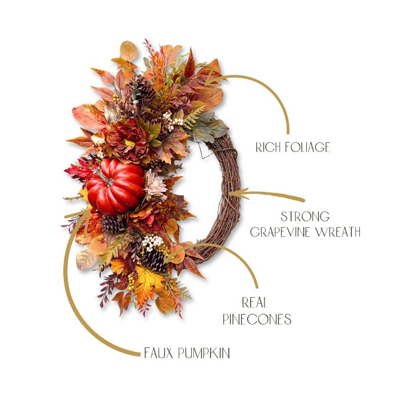 Handcrafted Fall Pumpkin Wreath – Rustic Autumn Door Decor