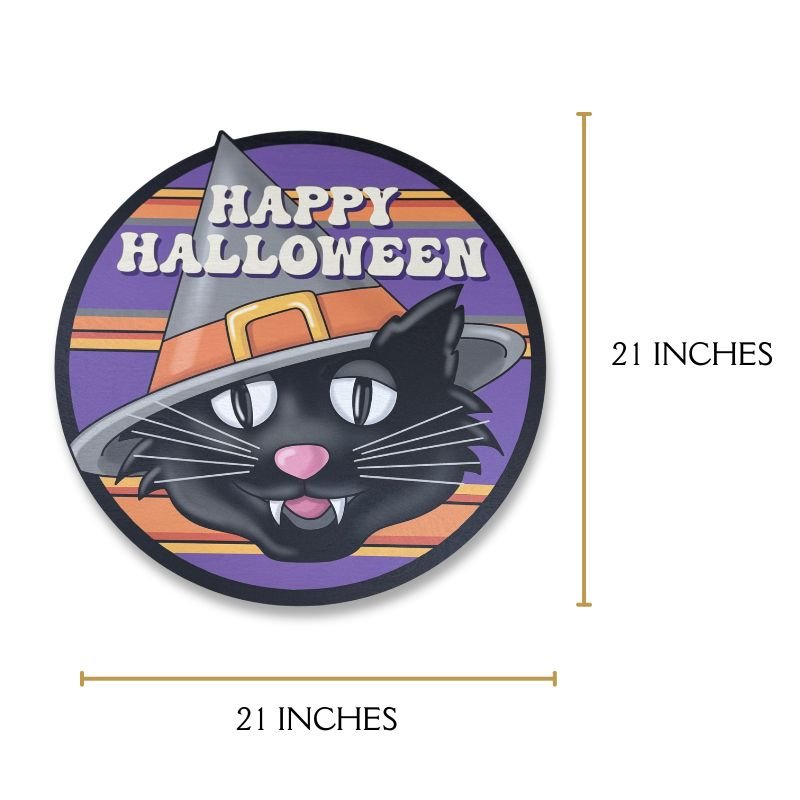 Happy Halloween Black Cat Door Hanger – Spooky Front Door Decor