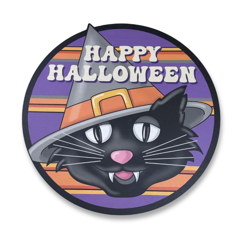 Happy Halloween Black Cat Door Hanger – Spooky Front Door Decor