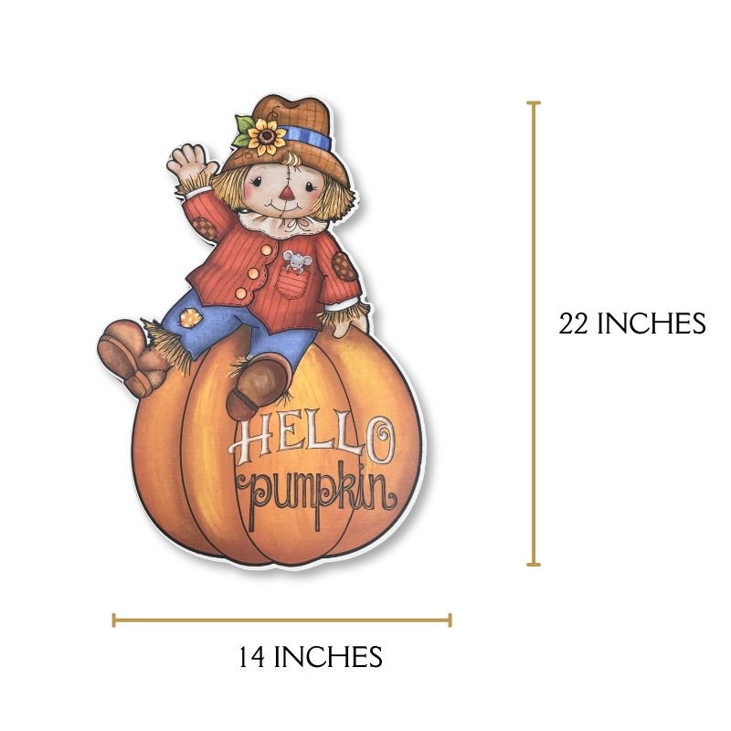 Hello Pumpkin Scarecrow Wooden Door Hanger – Fall Home Decor