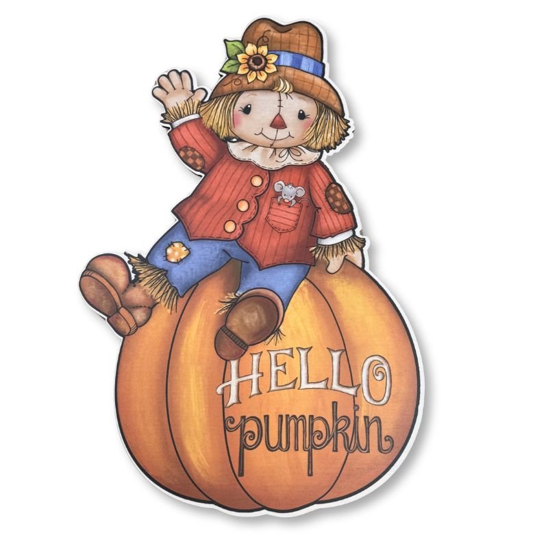 Hello Pumpkin Scarecrow Wooden Door Hanger – Fall Home Decor