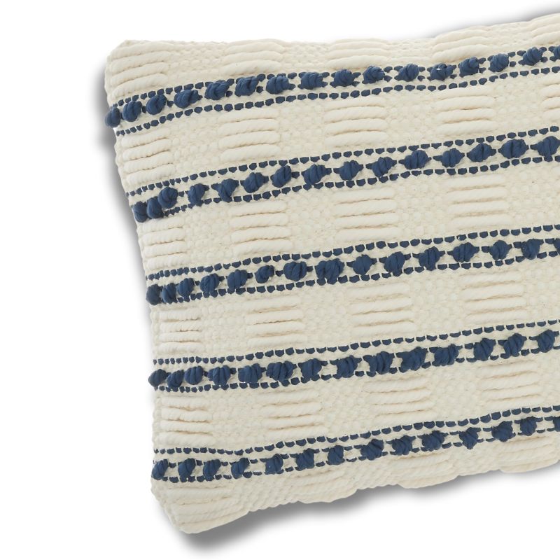 Ivory Blue Striped 12x20 Lumbar Pillow – Cotton Blend