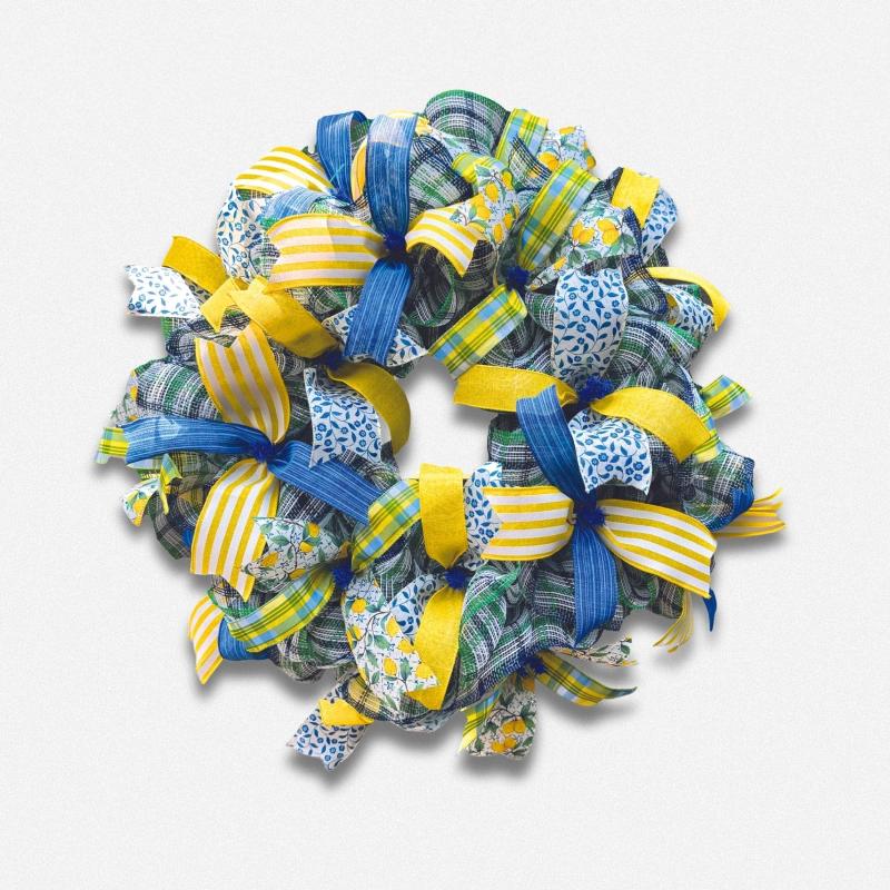 Lemon Mesh and Ribbon Wreath – Bright Door Decor