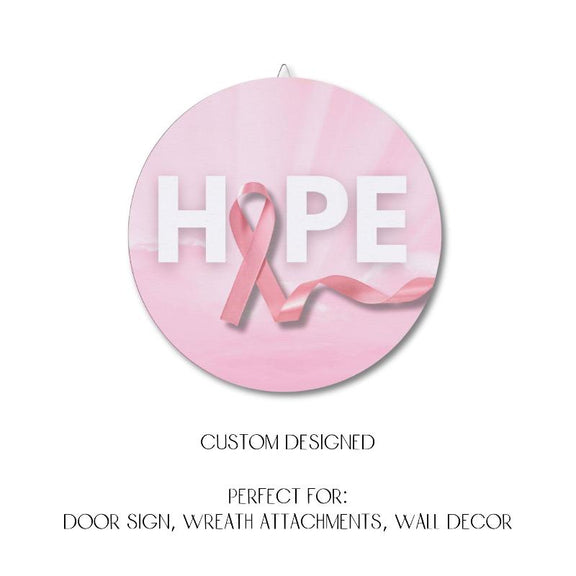 Custom-designed HOPE sign with pink ribbon detail for breast cancer awareness decoration