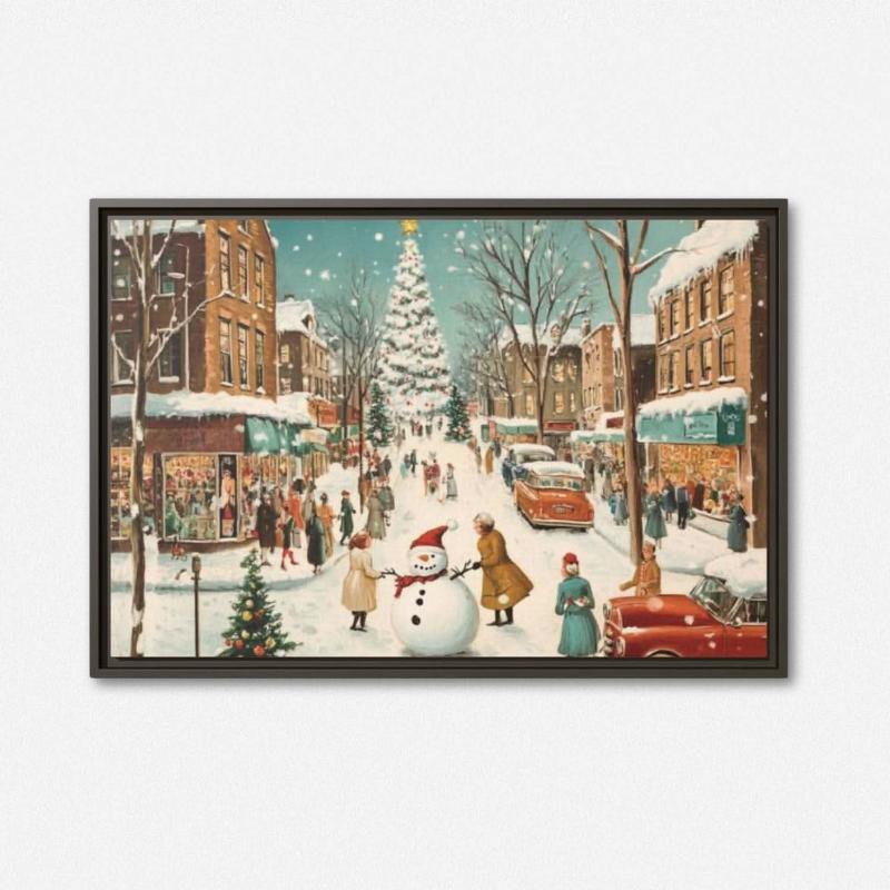 Small Town Christmas Framed Canvas