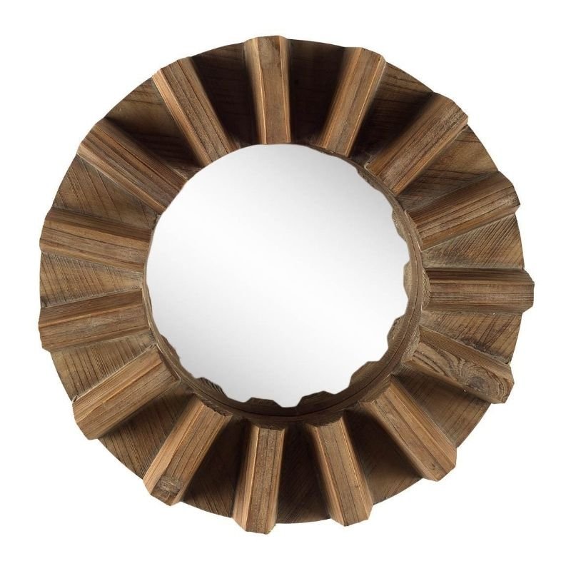 Sprocket 17 - Inch Round Wall Mirror – Walnut Finish Wood Frame, Industrial Rustic Home Decor