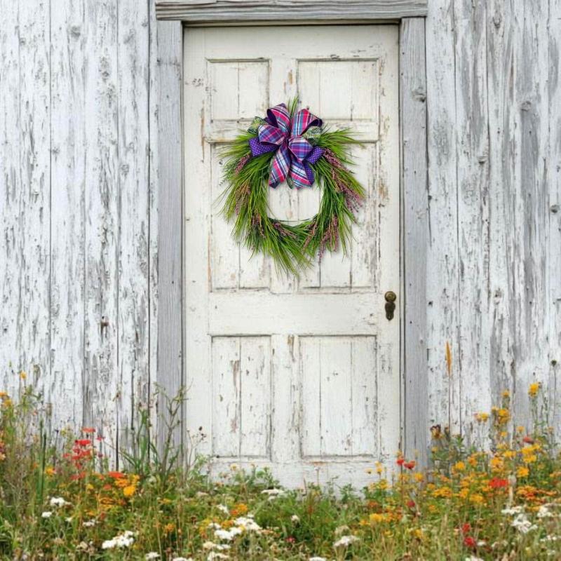 Willow Grass Pink Berry Wreath – Rustic Spring Door Decor